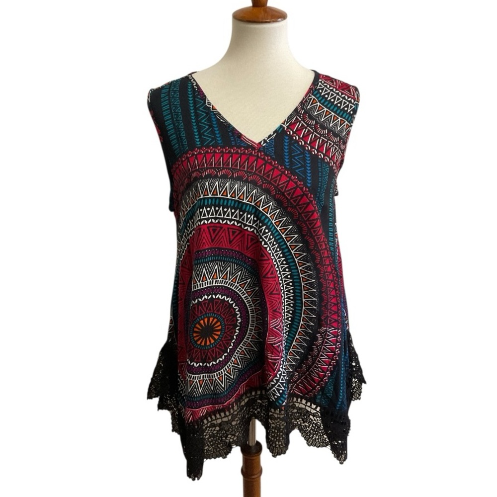 Est. 1946 Sleeveless Boho Medallion Tunic Women Size M Red Blue Black